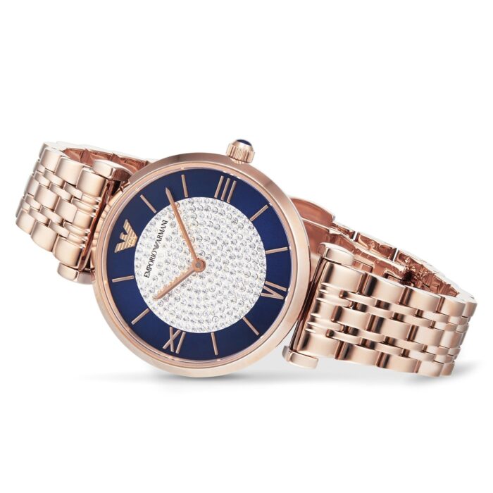 Emporio Armani Gianni T-Bar Quartz Crystals Black Dial Gold Steel Strap Watch For Women - AR11423 - Image 3